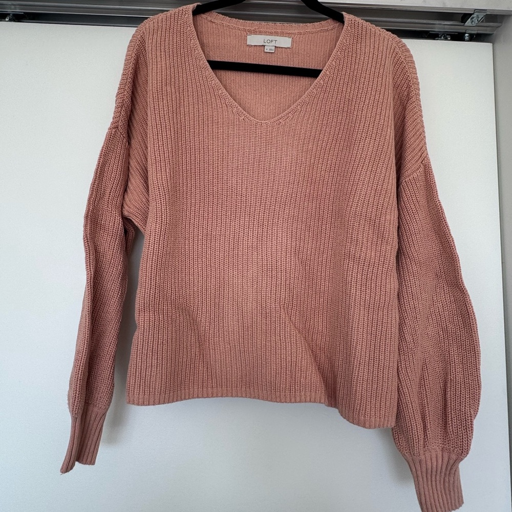 Women’s LOFT Ribbed V-neck Sweater Peach Cream M